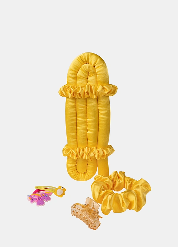 Мягкие бигуди из лебяжего пуха "Комплект jillas kids желтый" по цене ₽1,090, размеры 300х200х40, для волос От плеч до пояса