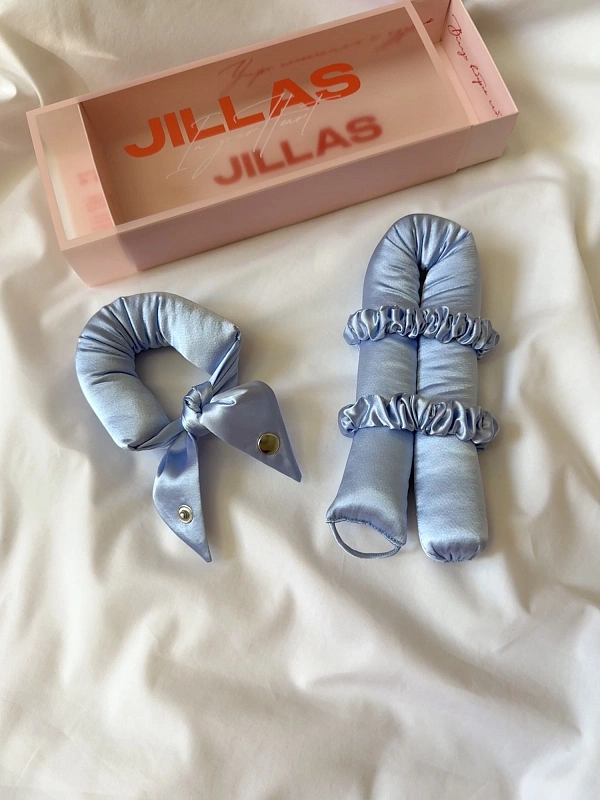 Мягкие бигуди из лебяжего пуха "Комплект jillas unicorn (34/420), голубой" по цене 1&nbsp;990 ₽, размеры 255х105х50, для волос От лопаток до пояса