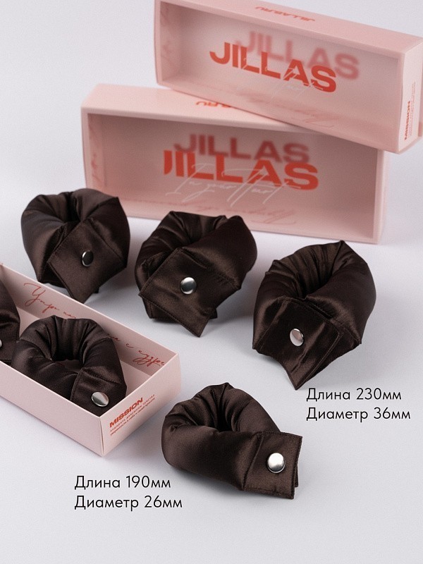 Мягкие бигуди из лебяжего пуха "Комплект jillas compact 190/26, коричневый" по цене ₽2,190, размеры 255х105х50, для волос От лопаток до пояса