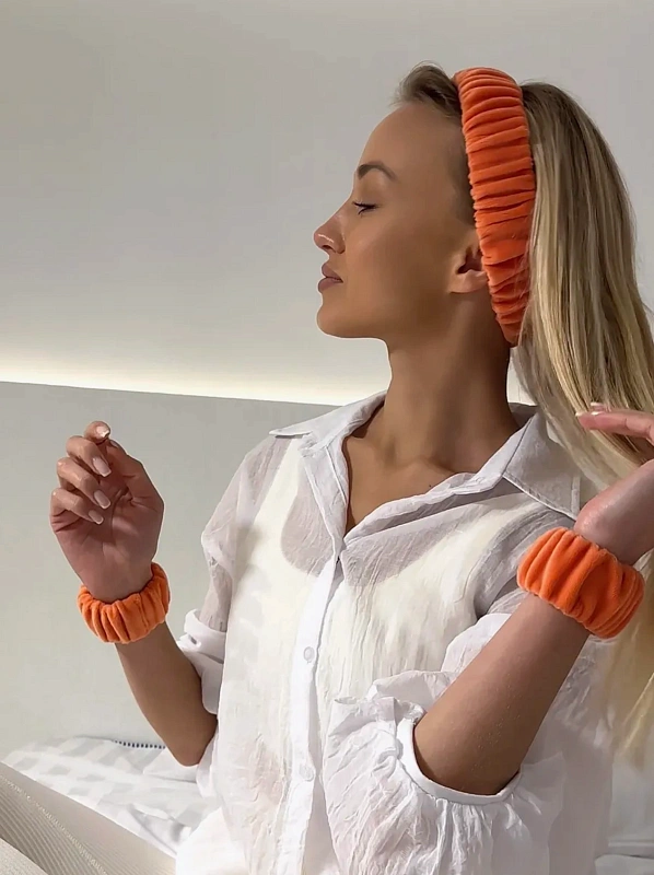 Набор повязок для умывания jillas из велюра, коралловый, 4,5 см - аксессуар для локонов по цене ₽1,290, материал Синтетическая ткань