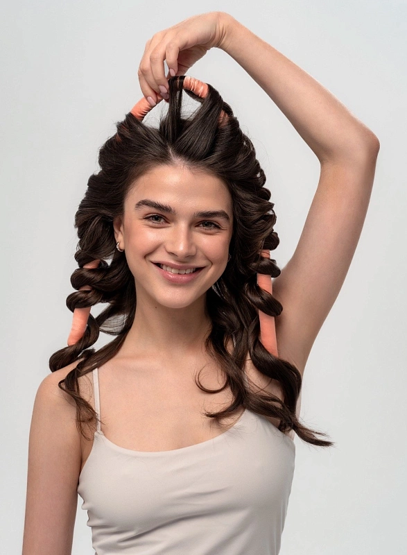 Мягкие бигуди из лебяжего пуха "Комплект jillas mini персиковый" по цене 1&nbsp;390 ₽, размеры , для волос От плеч до пояса