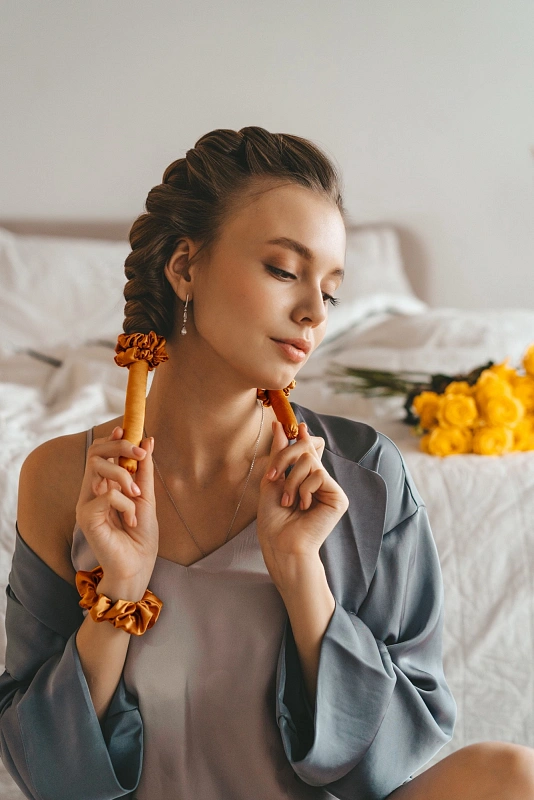 Мягкие бигуди из лебяжего пуха "Комплект jillas mini оранжевый" по цене ₽1,390, размеры , для волос От плеч до пояса