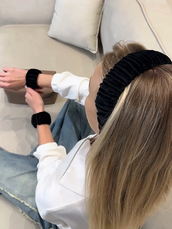 Набор повязок для умывания jillas из велюра, черный, 4,5 см - аксессуар для локонов по цене ₽1,290, материал Синтетическая ткань