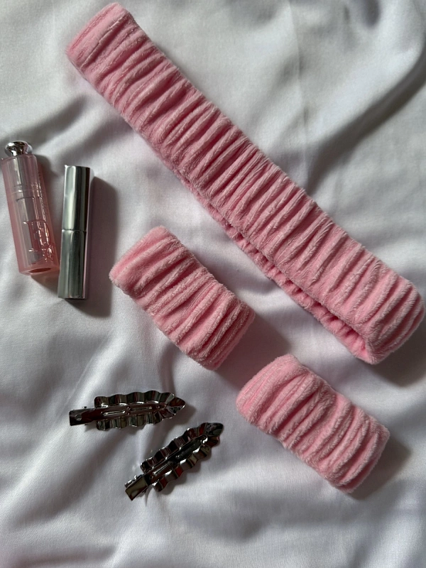 Набор повязок для умывания jillas из велюра, розовый, 4,5 см - аксессуар для локонов по цене ₽1,290, материал Синтетическая ткань