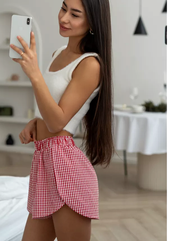 Шорты домашние jillas в мелкую клетку, красный, XS-S